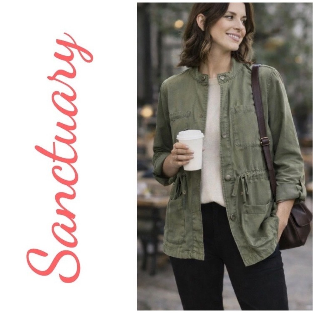 Sanctuary Womens Olive Green Utility Military Jacket Roll Tab Sleeve Large